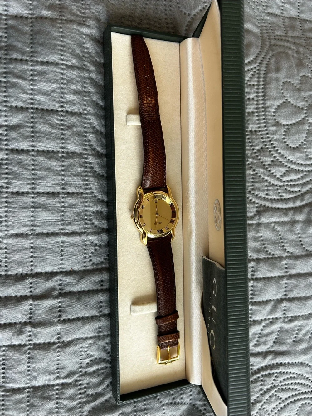 Gucci Men’s Gold Wristwatch With Brown Leather Strap